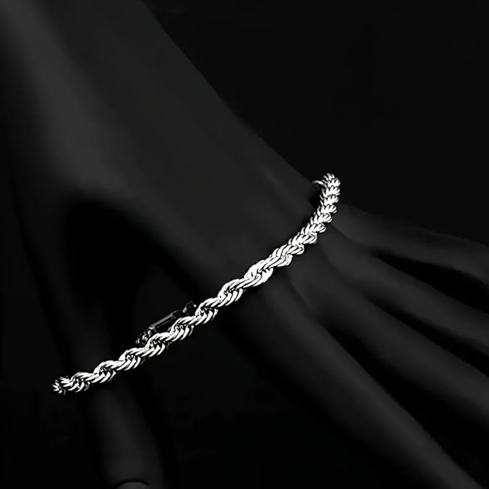 Chic 925 Sterling Silver Twisted Rope Bracelet - Picture 2 of 6